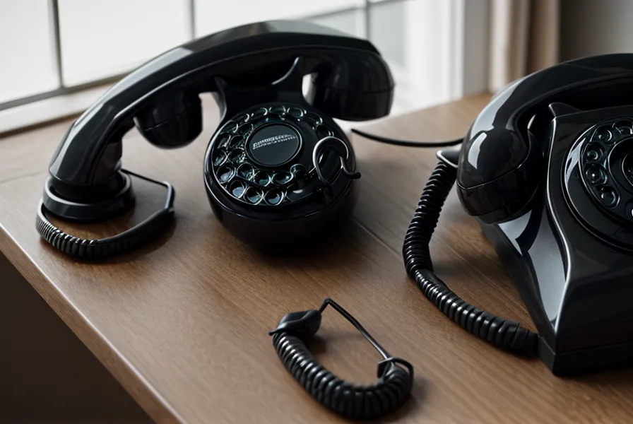 Une main s'apprêtant à décrocher un téléphone de bureau dans un environnement professionnel