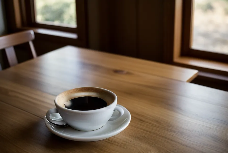 Une tasse de café et des lunettes sur une table de bureau en bois.