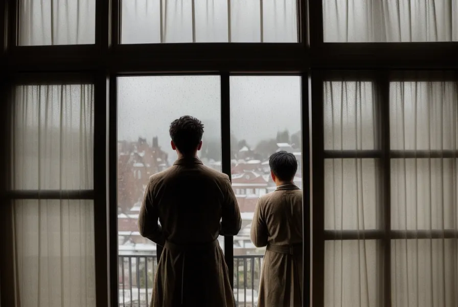Silhouette d'une personne regardant par la fenêtre un jour de pluie à Nantes.