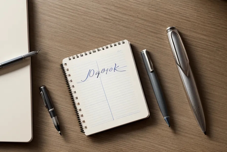 Un carnet de notes ouvert avec un stylo et un minuteur sur un bureau
