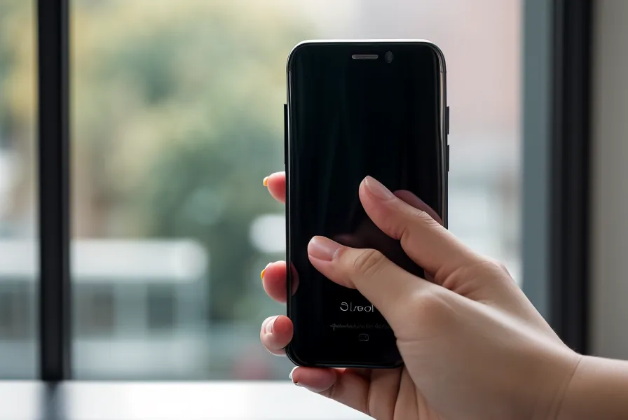 Une main tenant un téléphone prêt à passer un appel dans un bureau