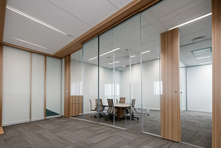 Une salle de réunion de bureau calme et vide vue de l'extérieur