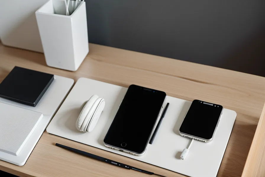 Smartphone et écouteurs sur un bureau propre symbolisant la gestion d'appels.