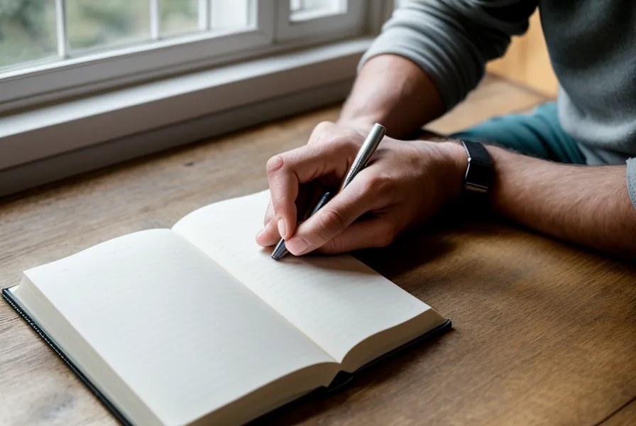 Mains posées sur une table en bois à côté d'un carnet de notes, image illustrant la préparation d'une prise de parole en situation de persuasion douce
